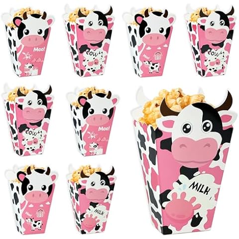 24Pcs Cow Print Popcorn Boxes Snack Treat Boxes Candy Cookie Container for Cow Farm Animals Birthday Party Supplies(5.3 x 2.5 x 1.6inch) Cover