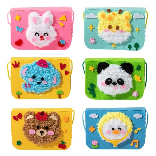 OZENT Bolsas de artesanato de costura para crianças, bolsas de animais de desenho animado com adesivos, feltro faça você mesmo bordado artes e artesanato