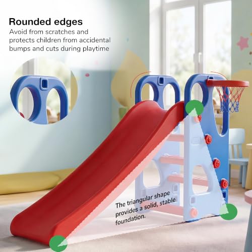 Baybee Garden Baby Slide for Kids with Basketball Hoop, Red - Image 4
