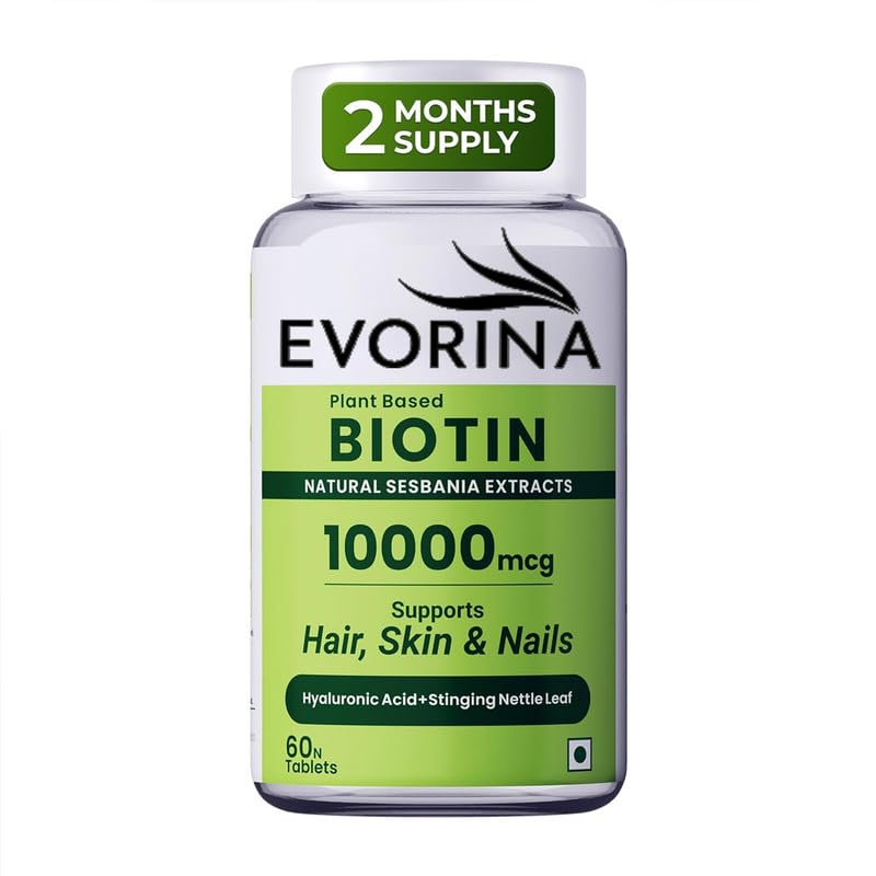 biotin tablets for hair growth | biotin supplement 10000mcg for men & women | supports hair, skin & nails | with bhringraj, stinging nettle, green tea, zinc & vitamin e | 60 tablets