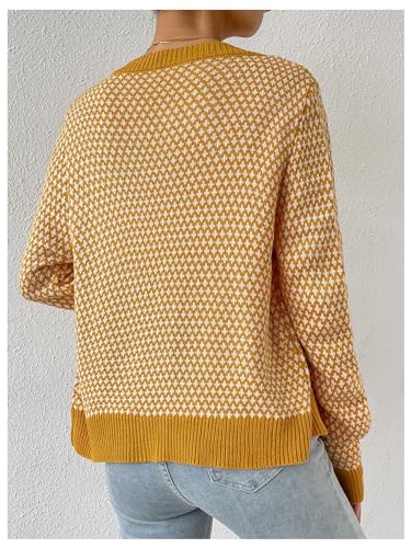 Image of GORGLITTER Women's Button Up Cropped Cardigan Checkered Colorblock Long Sleeve Lightweight Cardigan Sweaters