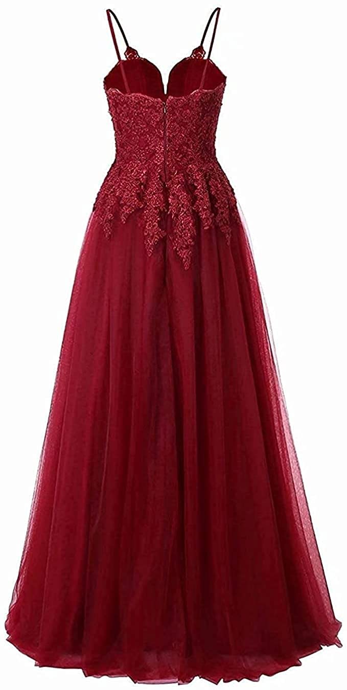 Vantexi Abito da sera da donna in pizzo per matrimonio elegante abito da sposa spaghetti spalline abiti da ballo