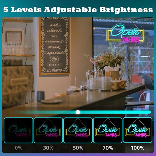 Image of Open 24 Hours Neon Signs for Wall Decor Dimmable LED Neon Lights USB Powered Light Up Sign for Business Bedroom Home Bar Club Shop Salon Hotel Decor