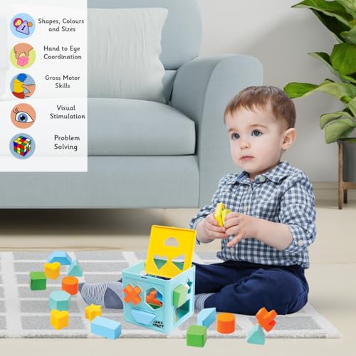 Image of Amazon Brand - Jam & Honey Stacking Toys Learning Toy for Kids Age 12+ Months | Sorting & Stacker Game for Kids | 6 Rings & 20 Shapes | Multicolour Toy | Shape Sorter with Stacking,26 Pcs