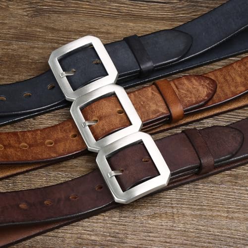 5mm Thicken Matte Genuine Cowhide Leather Belt for Men, Stainless Steel Square Buckle, Versatile Vintage Strap for Jeans(115cm/45, Black)4