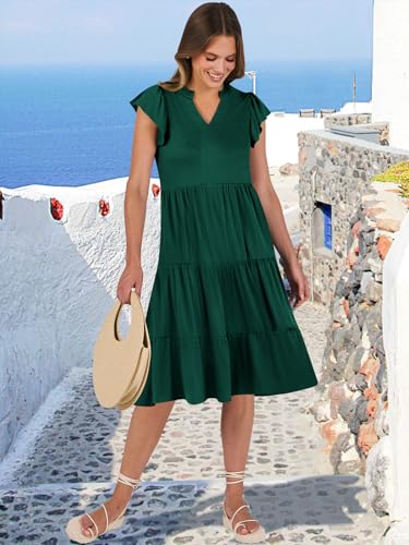 ANRABESS Womens Summer Dress Ruffle Sleeve V Neck Midi Dresses Fashion Casual Fit Flowy Tiered Boho Beach Vacation Sundress - Image 5