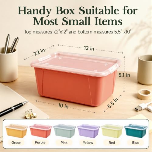Image of GAMENOTE 6 Qt Storage Bins with Lids, Morandi 6 Pack, Stackable Boxes | home office supply organizer with removable label stickers sort desk supplies, cables, crafts and closet essentials