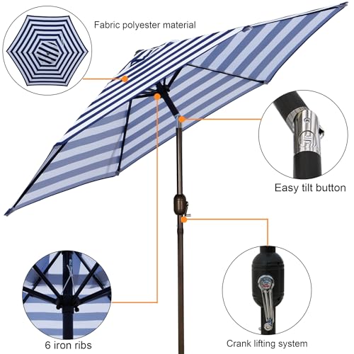 Image of Blissun 7.5 ft Patio Umbrella, Yard Umbrella, Outdoor Market Umbrella with Push Button Tilt Crank (Blue&White)