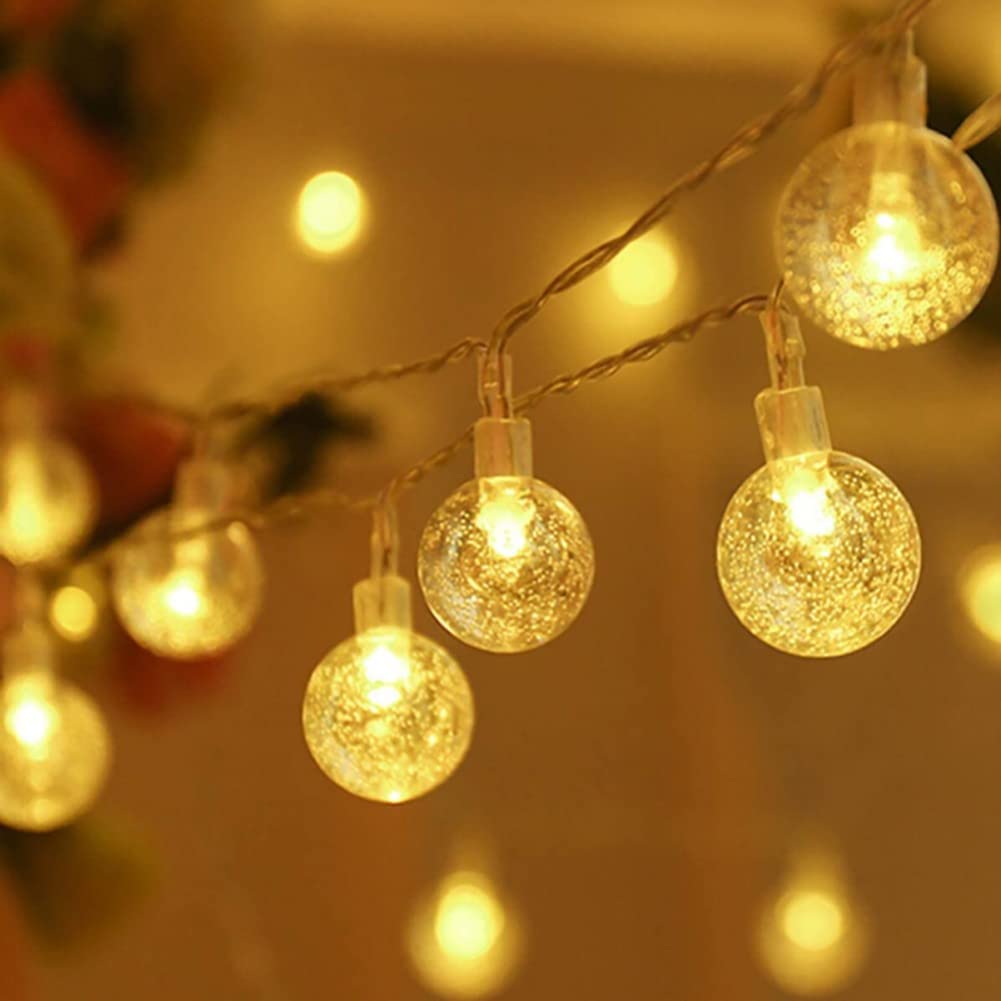 Liwangda Warm White 1.5M 3M 6M Led Crystal Ball Garland String Lights Flash Indoor Holiday Lamp 10/20/40 Led Fairy Lights Battery/Usb Operated (,6M 40Led Usb)