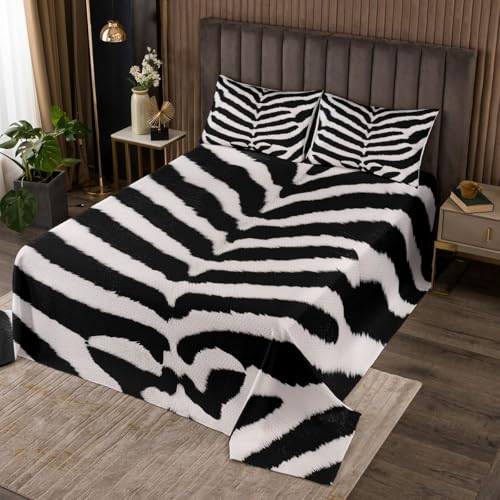 Homemissing Zebra Drucken Bettüberwurf Western Farm Tierhaut Tagesdecke 170x210cm für Jungen Mädchen Safari Wohndecke Bauernhaus Schlafzimmer Dekor 2Stück