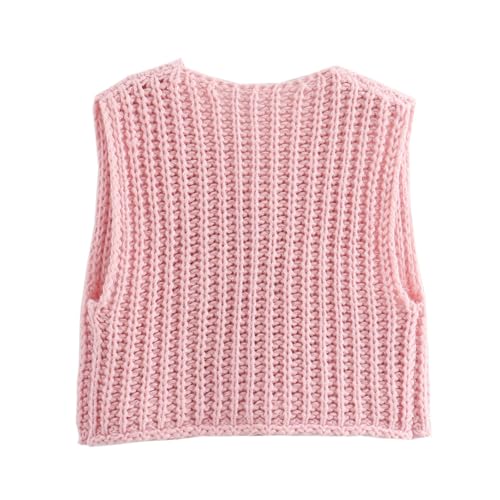 Image of UAURORAO Women Chunky Sweater Vest Button Down Crochet Cable Knit Cardigan Sleeveless Open Front Knitted Crop Waistcoat