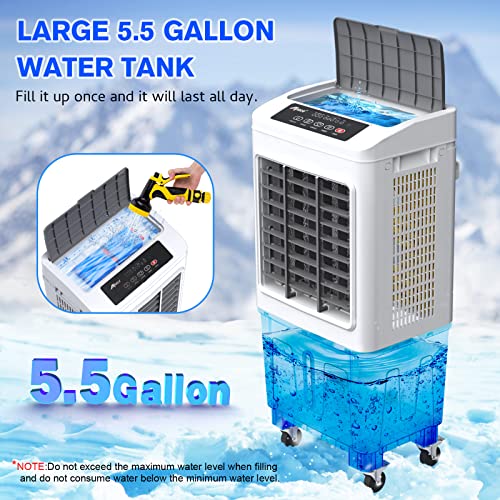 Portable Evaporative Cooler Alpaca 2200Cfm Personal Swamp Cooler, 120°Oscillation Swamp Cooler With Remote Control, Timer, Humidifier, 3 Wind Speeds, 4 Ice Packs For Room Office Dorms Outdoor, 5.5 Gal #TOP2