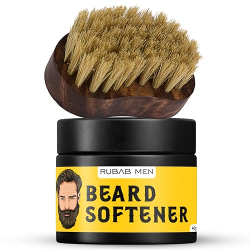 Image of RUBAB MEN 100% Boar Bristle Beard Brush + Shea Butter Infused Beard Softener Cream | Daily Beard Grooming Combo for Conditioning, Detangling, Softening & Itch-Free Care