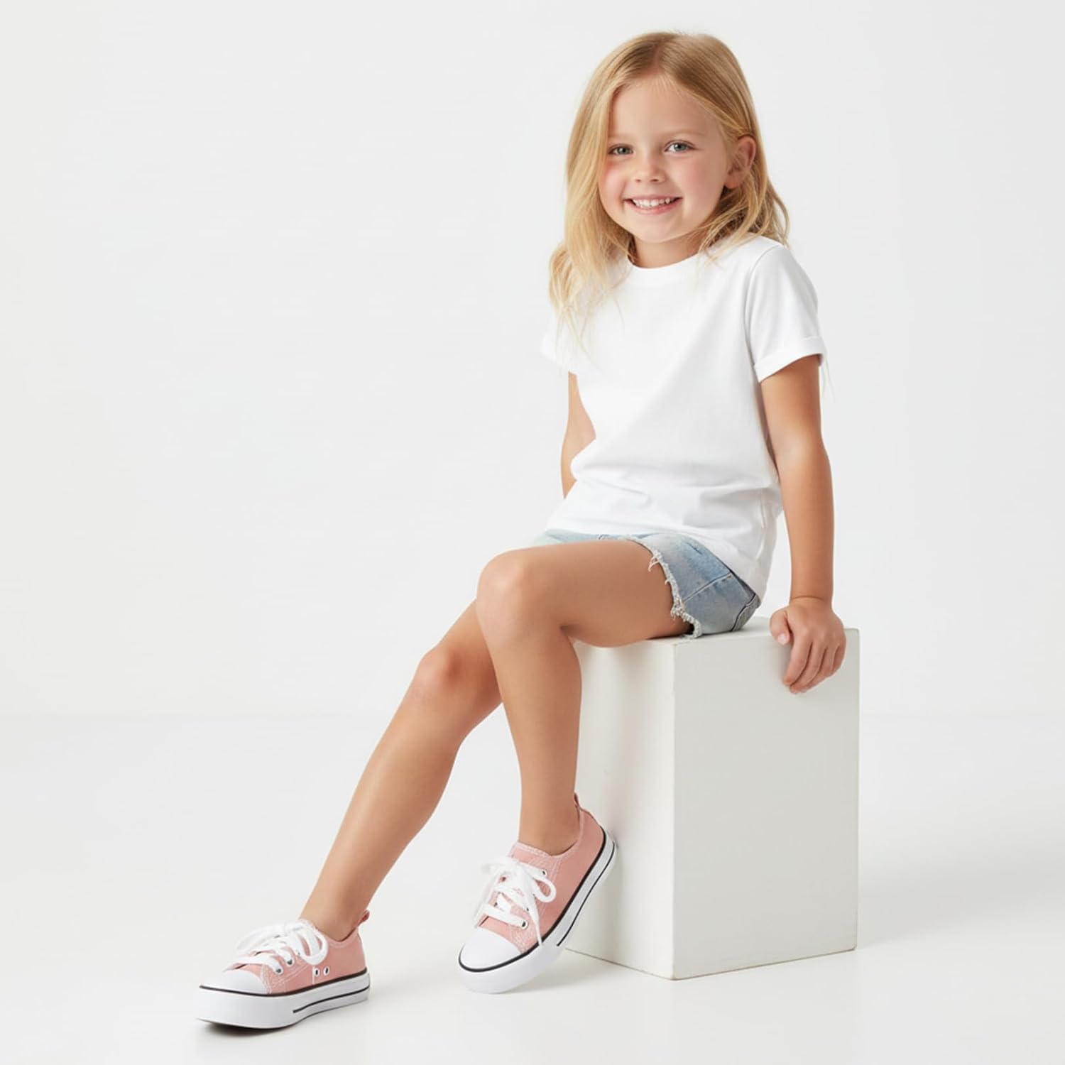 PATPAT Toddler Little Big Kid Lace Up Sneakers Solid Color Canvas Shoes for Girls - Image 2