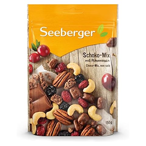 Seeberger Schoko-Mix 5er Pack, Einzigartige Schokoladen-Mischung mit Pekannüssen, Cashews, Cranberries und Kirschen - knackig & lecker - vegan Cover