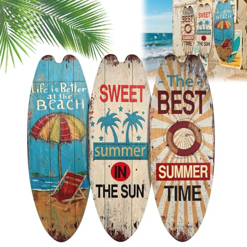 3 Stück Surfbrett Deko, 45 cm Holz Surfbrett-Kunst, Strand Willkommensschild, Hängende Sommerdeko, Pool-Dekorationen Surfbrett Schilder für Strand,...