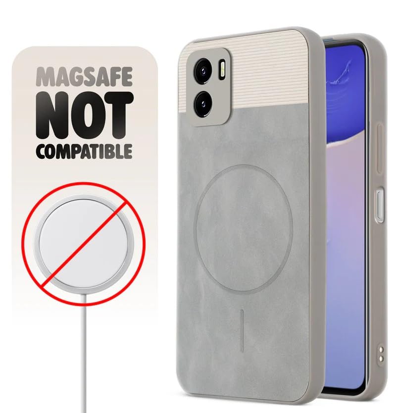 Image of Bintage CASE Dual-Leather Mac Safe Design Phone Case| Soft Touch Finish | Full Camera Protectection Back Cover Compatible for Vivo V2147 /Vivo Y15c / Y01 - White & Matelic Grey