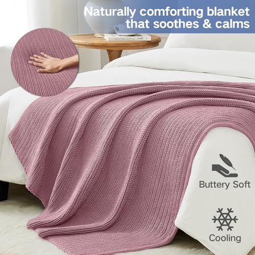 Guohaoi Knitted Weighted Blanket for Adults (Muted Pink 48"x72" 10lbs) No Beads Cooling Throw Blanket for Hot Sleepers, Home Decor Breathable Chunky Knit Heavy Blanket Use on Full Size Bed