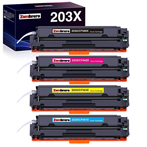 Zambrero Tóner Compatible HP 203X 203A (CF540X CF541X CF542X CF543X CF540A CF541A CF542A CF543A) Cartucho de Tóner para HP Color Laserjet Pro MFP M254dw M254nw M254dn M281fdw M281fdn M281cdw M280nw