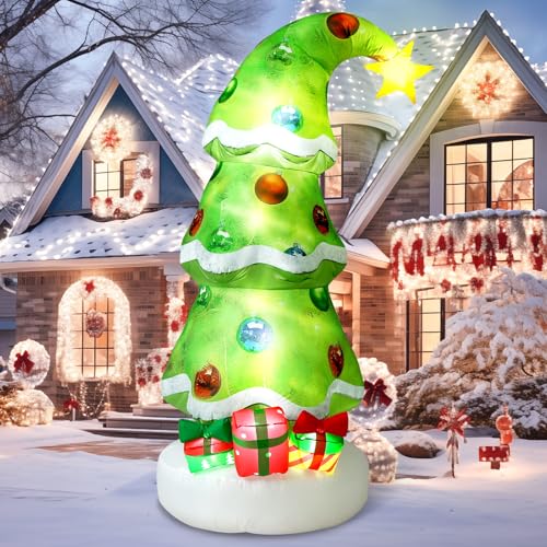 Bencailor 6.9ft Christmas Outdoor Inflatable Decorations Signs Lime Green Blow up Whimsical Christmas Tree with Ball Built-in LED Lights for Xmas Holiday Yard Garden Lawn Decor Party Favor