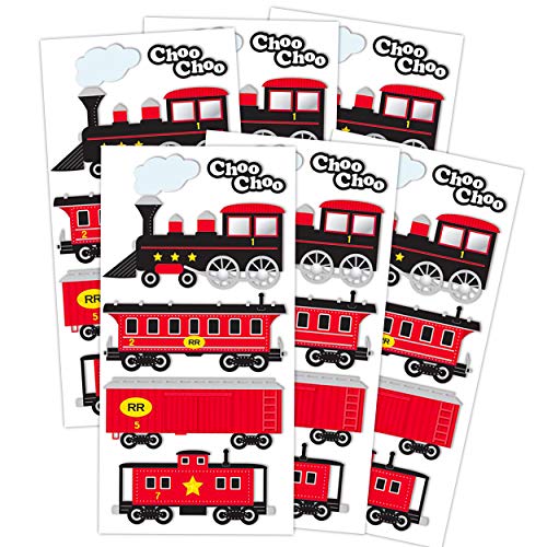 Choo Choo Train Stickers Party Favors Pack ~ 6 Locomotive Sticker Packs for Kids Teens (Choo Choo Train Party Supplies, Decorations)