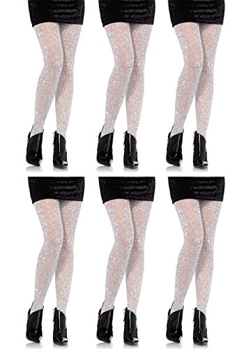 Leg Avenue Women's Lurex Tights, Silver, 6-Pair