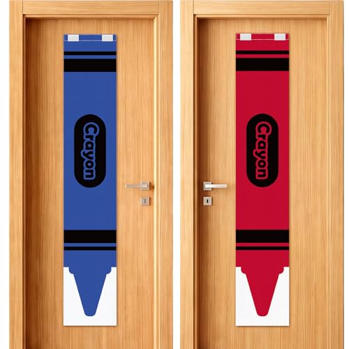 2 Pcs Back to School Crayon Classroom Door Window Cover Colorful Crayon Door Curtains Hanging Print Lockdown Shades for Kindergarten Daycare Primary School Teachers Office Decor