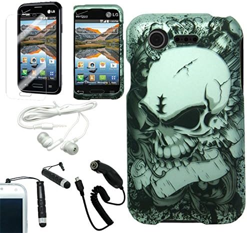 [ARENA] WHITE BLACK SKELETON SKULL COVER FITTED SNAP ON HARD CASE for LG OPTIMUS FUEL L34C + FREE ARENA ACCESSORY KIT