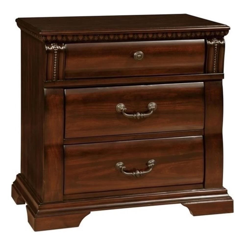 BOWERY HILL Transitional 3 Drawer Wooden Bedside Nightstand in Dark Cherry