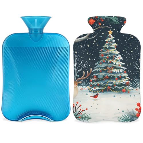 Hot Water Bottle with Soft Cover,2L Abstract Tree Hot Water Bag for Hot and Cold Compress, Hand Feet Warmer, Xmas Tree Rubber Hot or Cold Water Bottle Halloween Christmas Decorations