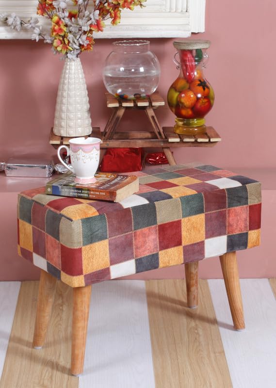 Ottoman Bench for Living Room | Upholstered Seating with Wooden Legs| Multipurpose Seating for Home & Office| Stylish Accent Furniture for Bedroom & Drawing Room Décor, Multi Box