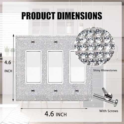 Image of Shiny Silver Rhinestones Outlet Covers Switch Plate Covers Decorative Rhinestones Light Switch Cover Triple Toggle Switch Plates And Outlet Covers