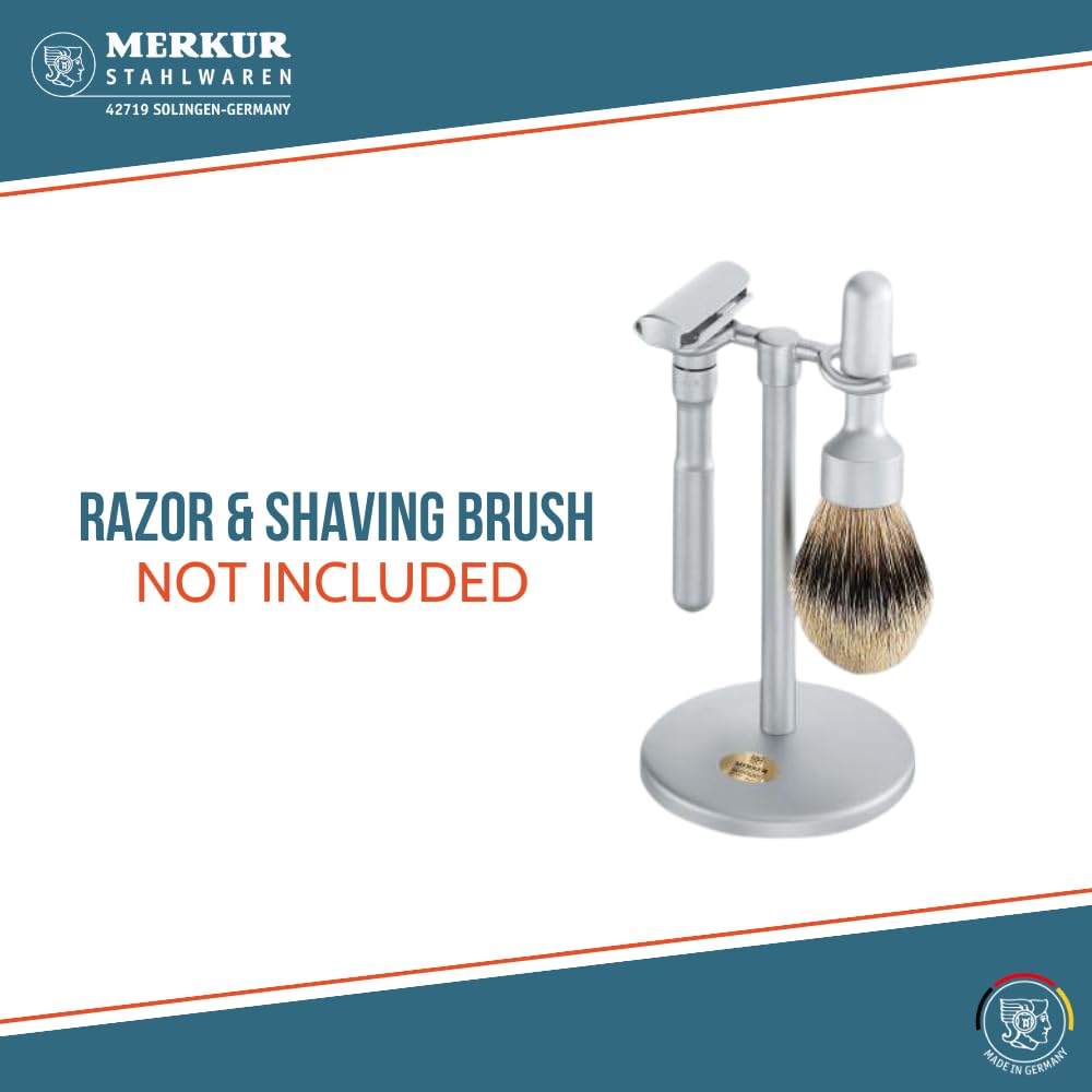 MERKUR Shaving Stand for Razor and Brush in Matt Chrome | Fits 700002 Matt Futur Adjustable Razor | 1700002 Matt Shaving Brush