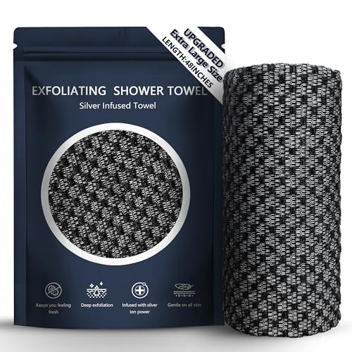 Anynew Alorn Silver Towel Exfoliating Shower Towel 48 Premium Scrub Wash Cloth for Body Face Exfoliating Washcloth for Men and Woman