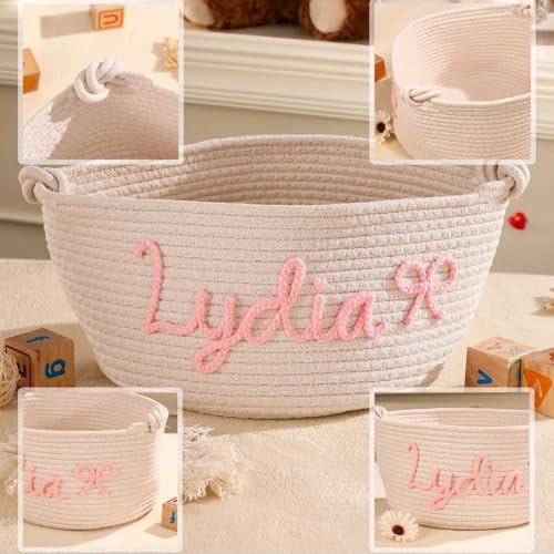 Miguha Personalisierter Spielzeugkorb, Personalisierter Baby-Namenskorb, Handgemachte Windelbox aus Seilbaumwolle, Babyparty, Welpe Haustierkorb Organizer Geschenk