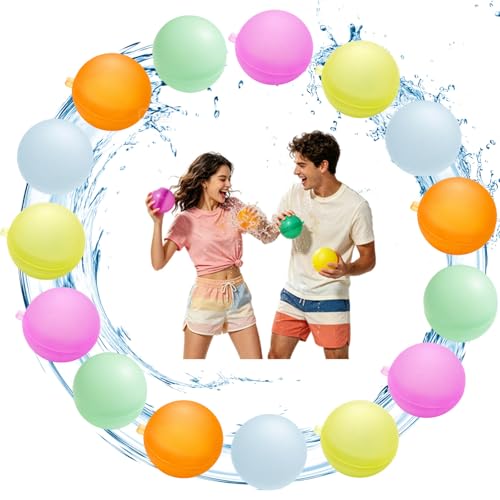 15-Piece Reusable Water Balloons Set Water Ball Easy Fill Water Balloons Toys for Kids Pool Party Games and Backyard Water Fights