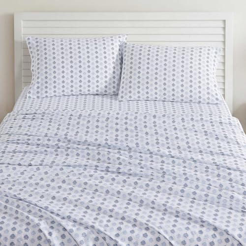Image of Tommy Bahama - King Size Sheet Set, Soft Cotton Percale Bedding with Fitted Sheet and Pillowcases, Deep Pocket, Coastal Room Decor (Jasmina Blue)