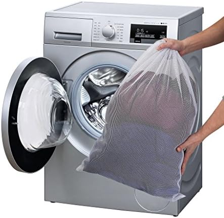 Vivifying Large Washing Net Bags, Set of 2 Durable Coarse Mesh Laundry Bags with Lockable Drawstring for Big Clothes, Duvet Cover (White)