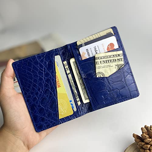Navy Blue Alligator Credit Card Holder Minimalist Bifold Wallet Crocodile Double Side Exotic Leather Slim Executive Business Luxury RFID Blocking Travel ID Case Front Pocket Gift For Men4