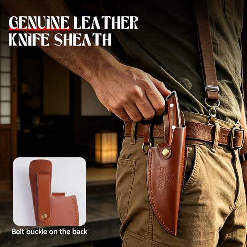 Image of Viking Chef Knife with Premium Leather Sheath - Japanese Kitchen Knife for Meat Cutting, BBQ, Camping, Cooking, Ergonomic Handle Gift for Men