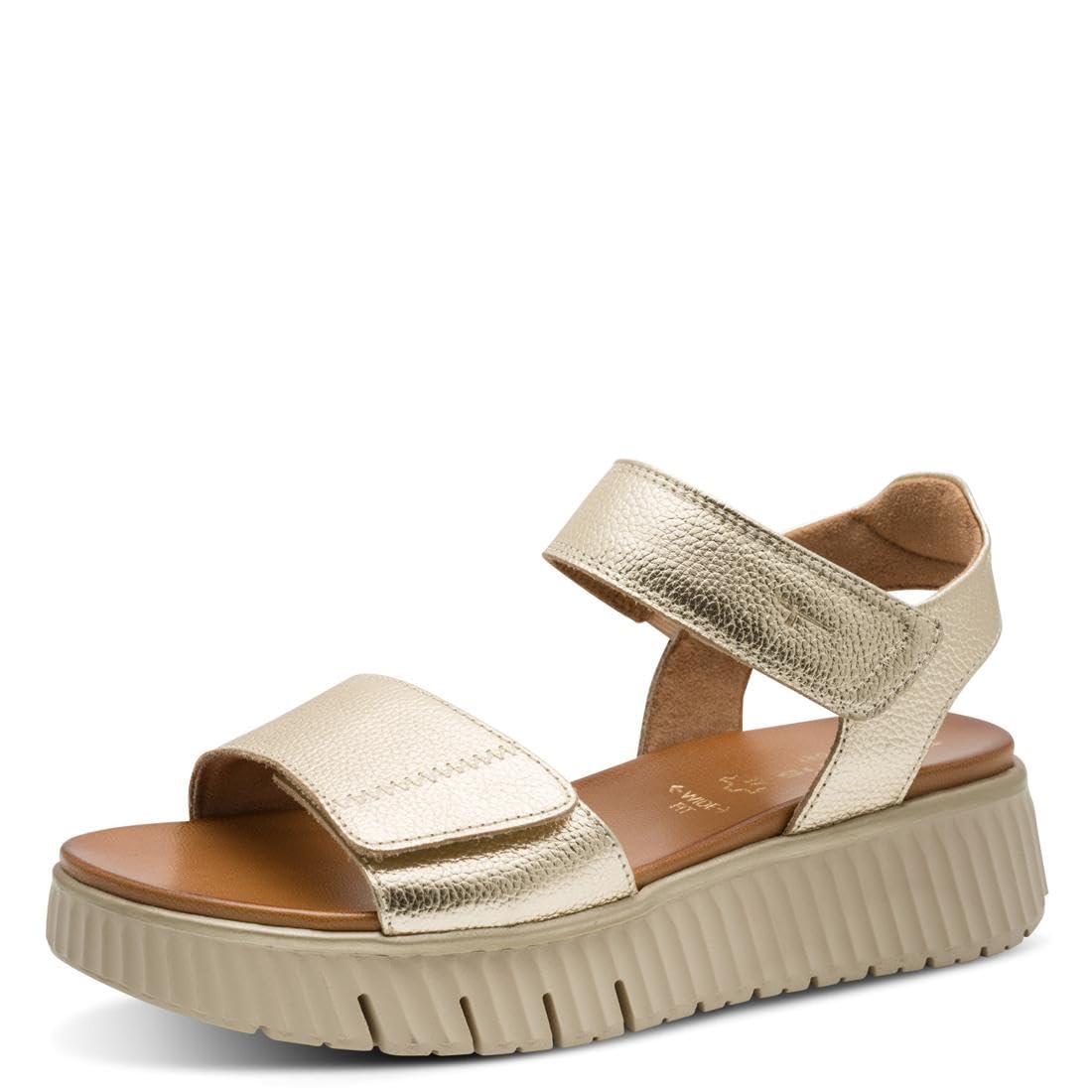 Tamaris Comfort Damen Sandalen flach aus Leder Plateau, Gold (Lt Gold), 40 EU