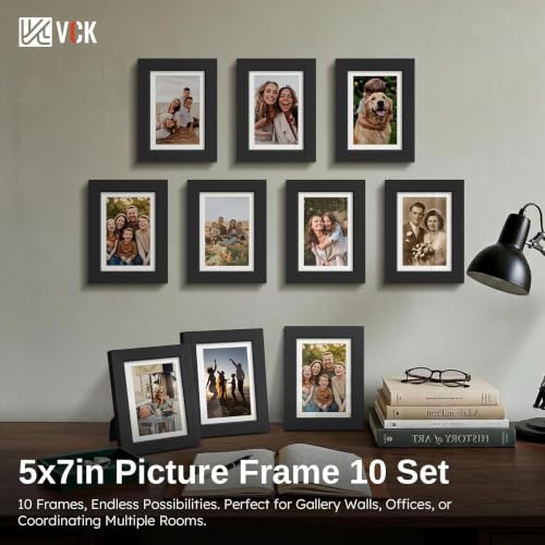 Image of VCK 5x7 Picture Frame Set of 10, Photo Collage Wall Decor, Black Wood