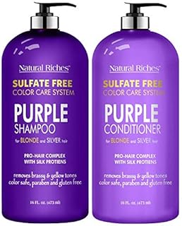 Natural Riches Purple Shampoo and Conditioner Set Sulfate Free Salon Grade for Silver Blonde and Platinum Hair. Removes Yellow & Brass tones. Blonde Shampoo for Silver Grey Highlighted Hair 16x2 fl oz
