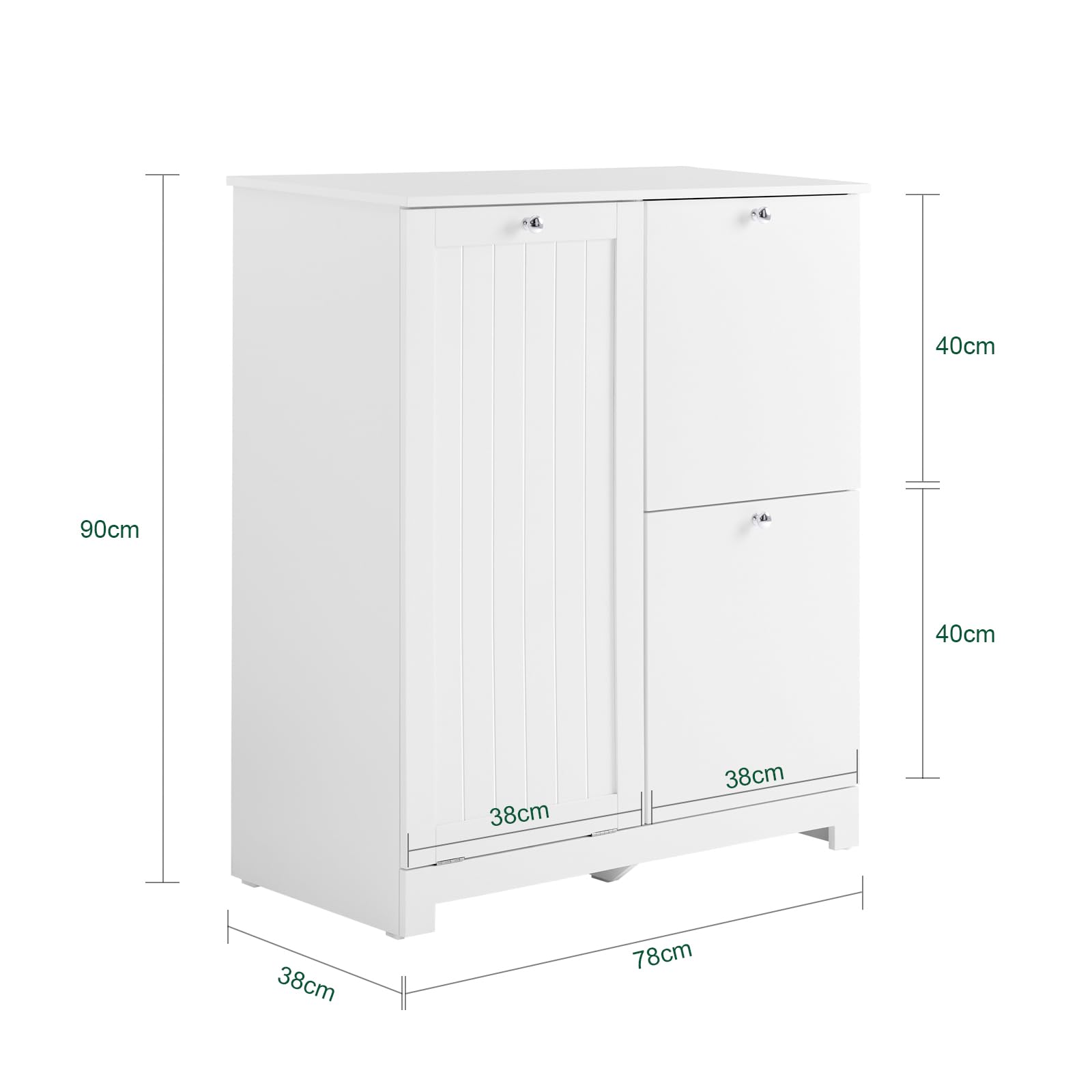SoBuy Mobile Bagno Salvaspazio Colonna Bagno Stretta 78x38x90cm con 1 Cesto Grande Integrato e 2 Cesti in Tessuto Estraibili – Armadietto Mobile Lavanderia BZR213-W