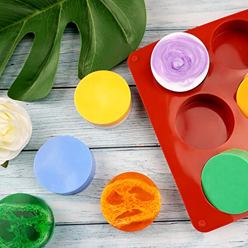 Image of Sakolla 2 Pack Round Silicone Soap Molds, 12 Cavity 2.1 inch Cylinder Silicone Molds for Soap Making, DIY Bath Bombs, Shower Steamer, Lotion Bars, Loofah Soap (Brick-Red)