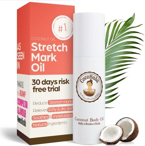 Cocobaba Coconut Stretch Mark Oil - Belly oil for pregnancy care package|Stretch Mark Cream for Pregnancy| First time mom gift | Pregnancy Must have