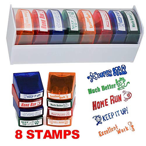 JIN CAN sello de goma, colorido, autoentintado, motivación y reconocimiento, sello para profesor de graduación escolar (paquete de 8)