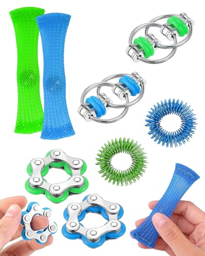 UYRVAPE 8 pièces Fidget Toy Anti Stress Jouet, Six Chaînes À Rouleaux, Jeu De Chaîne Flippy, Bague de Massage des Doigts, Soulage Le Stress Réducteur,...