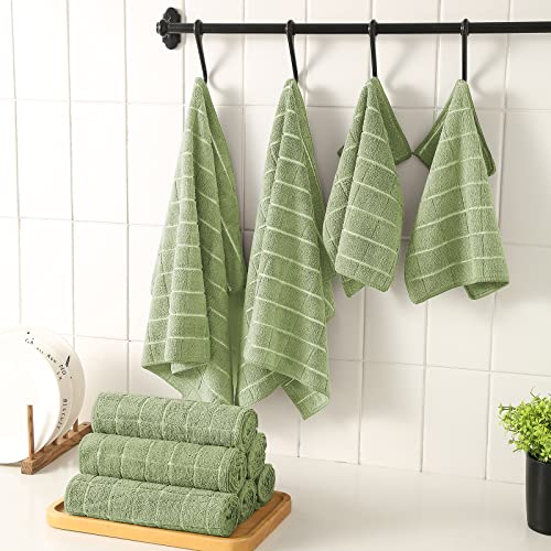 Puomue Microfiber Kitchen Towels And Dishcloths Set, 26 X 18 Inch And 12 X 12 Inch, Set Of 12 Bulk Lint Free Dish Towels For Drying Dishes, Olive Green #TOP5