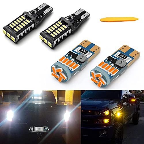 Xotic Tech 921 168 194 LED White Backup Reverse Light & Amber Front Sidemarker Light Lamps Replacement Bulbs Kit + Install Tool Compatible with Ford or Chevy or Toyota Camry Corolla Tacoma Tundra